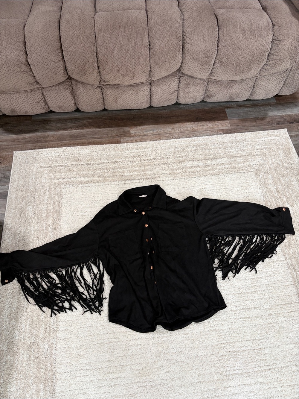 JODIFL Black Button-Down Fringe Sleeve Shirt